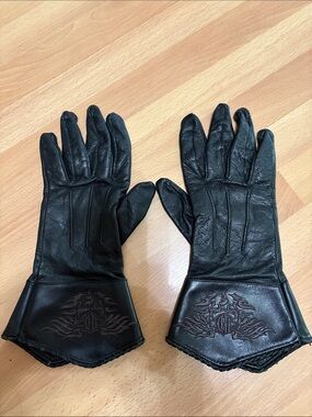 Harley Davidson womens XL Black Leather Gloves with Embossed Cuff